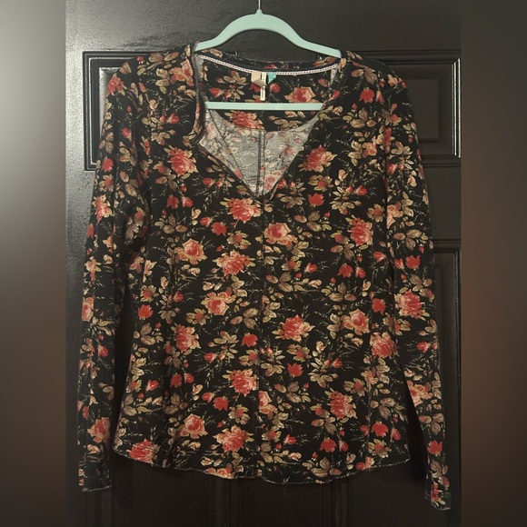 Anthropologie Black and Red Floral Long Sleeve Top - Picture 2 of 3